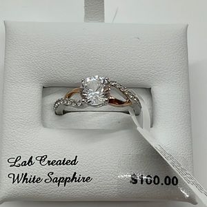 White Sapphire Ring 14K Rose Gold Over Sterling Silver Lab Created Ring